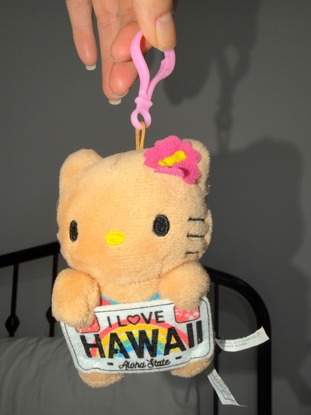 Hello Kitty Plush Keychain - Peach with Pink Flower